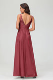 V Neck Chiffon Lace Bridesmaid Dress Formal Evening Dresses Gowns Ruffles Sleeveless
