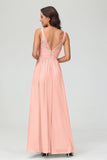 V Neck Chiffon Lace Bridesmaid Dress Formal Evening Dresses Gowns Ruffles Sleeveless