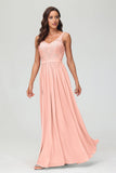 V Neck Chiffon Lace Bridesmaid Dress Formal Evening Dresses Gowns Ruffles Sleeveless