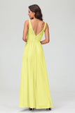 V Neck Chiffon Lace Bridesmaid Dress Formal Evening Dresses Gowns Ruffles Sleeveless