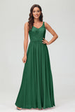 V Neck Chiffon Lace Bridesmaid Dress Formal Evening Dresses Gowns Ruffles Sleeveless