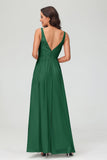 V Neck Chiffon Lace Bridesmaid Dress Formal Evening Dresses Gowns Ruffles Sleeveless