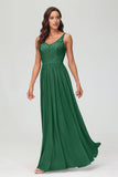 V Neck Chiffon Lace Bridesmaid Dress Formal Evening Dresses Gowns Ruffles Sleeveless