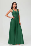 V Neck Chiffon Lace Bridesmaid Dress Formal Evening Dresses Gowns Ruffles Sleeveless