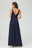 V Neck Chiffon Lace Bridesmaid Dress Formal Evening Dresses Gowns Ruffles Sleeveless