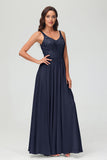 V Neck Chiffon Lace Bridesmaid Dress Formal Evening Dresses Gowns Ruffles Sleeveless