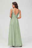 V Neck Chiffon Lace Bridesmaid Dress Formal Evening Dresses Gowns Ruffles Sleeveless