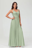 V Neck Chiffon Lace Bridesmaid Dress Formal Evening Dresses Gowns Ruffles Sleeveless