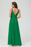 V Neck Chiffon Lace Bridesmaid Dress Formal Evening Dresses Gowns Ruffles Sleeveless