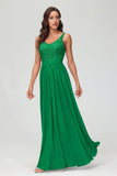 V Neck Chiffon Lace Bridesmaid Dress Formal Evening Dresses Gowns Ruffles Sleeveless