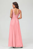 V Neck Chiffon Lace Bridesmaid Dress Formal Evening Dresses Gowns Ruffles Sleeveless