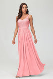 V Neck Chiffon Lace Bridesmaid Dress Formal Evening Dresses Gowns Ruffles Sleeveless