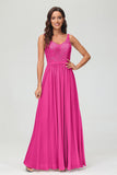 V Neck Chiffon Lace Bridesmaid Dress Formal Evening Dresses Gowns Ruffles Sleeveless