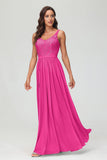 V Neck Chiffon Lace Bridesmaid Dress Formal Evening Dresses Gowns Ruffles Sleeveless