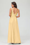 V Neck Chiffon Lace Bridesmaid Dress Formal Evening Dresses Gowns Ruffles Sleeveless