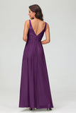 V Neck Chiffon Lace Bridesmaid Dress Formal Evening Dresses Gowns Ruffles Sleeveless