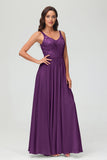 V Neck Chiffon Lace Bridesmaid Dress Formal Evening Dresses Gowns Ruffles Sleeveless