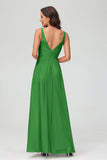 V Neck Chiffon Lace Bridesmaid Dress Formal Evening Dresses Gowns Ruffles Sleeveless