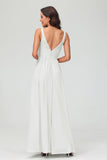 V Neck Chiffon Lace Bridesmaid Dress Formal Evening Dresses Gowns Ruffles Sleeveless