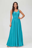V Neck Chiffon Lace Bridesmaid Dress Formal Evening Dresses Gowns Ruffles Sleeveless