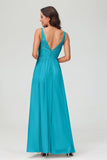 V Neck Chiffon Lace Bridesmaid Dress Formal Evening Dresses Gowns Ruffles Sleeveless