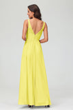 V Neck Chiffon Lace Bridesmaid Dress Formal Evening Dresses Gowns Ruffles Sleeveless