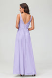 V Neck Chiffon Lace Bridesmaid Dress Formal Evening Dresses Gowns Ruffles Sleeveless