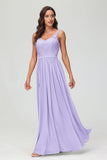 V Neck Chiffon Lace Bridesmaid Dress Formal Evening Dresses Gowns Ruffles Sleeveless