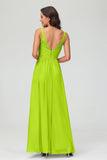 V Neck Chiffon Lace Bridesmaid Dress Formal Evening Dresses Gowns Ruffles Sleeveless