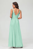 V Neck Chiffon Lace Bridesmaid Dress Formal Evening Dresses Gowns Ruffles Sleeveless
