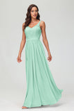 V Neck Chiffon Lace Bridesmaid Dress Formal Evening Dresses Gowns Ruffles Sleeveless