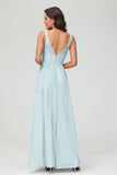 V Neck Chiffon Lace Bridesmaid Dress Formal Evening Dresses Gowns Ruffles Sleeveless
