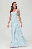 V Neck Chiffon Lace Bridesmaid Dress Formal Evening Dresses Gowns Ruffles Sleeveless