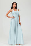 V Neck Chiffon Lace Bridesmaid Dress Formal Evening Dresses Gowns Ruffles Sleeveless