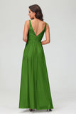 V Neck Chiffon Lace Bridesmaid Dress Formal Evening Dresses Gowns Ruffles Sleeveless