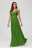 V Neck Chiffon Lace Bridesmaid Dress Formal Evening Dresses Gowns Ruffles Sleeveless