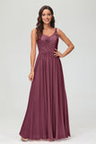 V Neck Chiffon Lace Bridesmaid Dress Formal Evening Dresses Gowns Ruffles Sleeveless