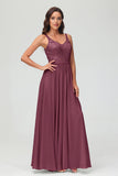 V Neck Chiffon Lace Bridesmaid Dress Formal Evening Dresses Gowns Ruffles Sleeveless