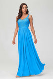 V Neck Chiffon Lace Bridesmaid Dress Formal Evening Dresses Gowns Ruffles Sleeveless