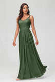 V Neck Chiffon Lace Bridesmaid Dress Formal Evening Dresses Gowns Ruffles Sleeveless