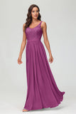 V Neck Chiffon Lace Bridesmaid Dress Formal Evening Dresses Gowns Ruffles Sleeveless
