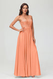 V Neck Chiffon Lace Bridesmaid Dress Formal Evening Dresses Gowns Ruffles Sleeveless