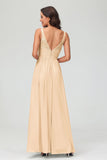 V Neck Chiffon Lace Bridesmaid Dress Formal Evening Dresses Gowns Ruffles Sleeveless