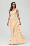 V Neck Chiffon Lace Bridesmaid Dress Formal Evening Dresses Gowns Ruffles Sleeveless