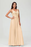 V Neck Chiffon Lace Bridesmaid Dress Formal Evening Dresses Gowns Ruffles Sleeveless