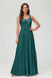 V Neck Chiffon Lace Bridesmaid Dress Formal Evening Dresses Gowns Ruffles Sleeveless