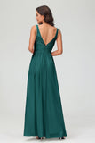 V Neck Chiffon Lace Bridesmaid Dress Formal Evening Dresses Gowns Ruffles Sleeveless