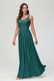 V Neck Chiffon Lace Bridesmaid Dress Formal Evening Dresses Gowns Ruffles Sleeveless
