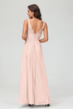 V Neck Chiffon Lace Bridesmaid Dress Formal Evening Dresses Gowns Ruffles Sleeveless