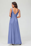 V Neck Chiffon Lace Bridesmaid Dress Formal Evening Dresses Gowns Ruffles Sleeveless